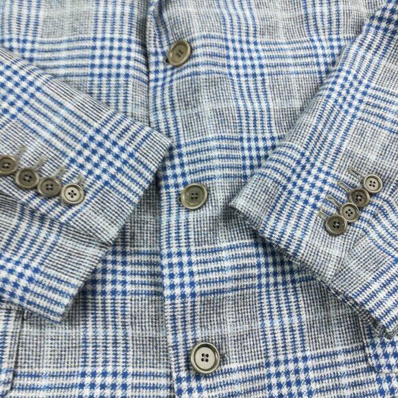 Sartoria Partenopea Sport Coat Wool Prince of Wales Check Blue Gray 44R - Picture 4 of 11